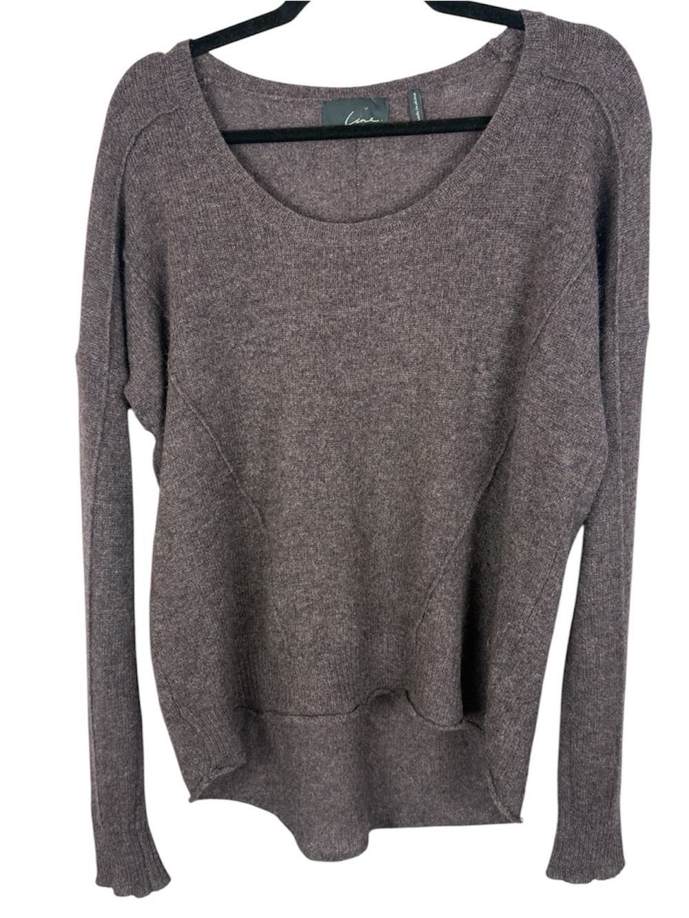 Line Knitwear 100% Cashmere Scoop Neck Asymmetric Sweater Charcoal Taupe M